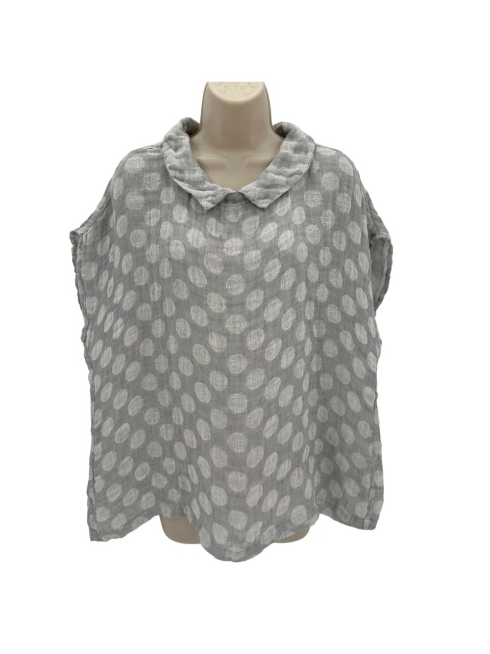 NWOT Flax Womens Gray Polka Dot Linen Sleeveless Top Peter Pan Collar Size S